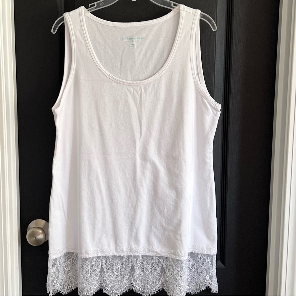 SOFT SURROUNDINGS Lace Trim Tunic Tank Top White XLarge